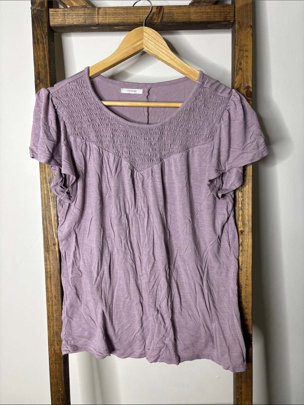 Maurices Lavender Short Sleeve Smocked Yoke Tee